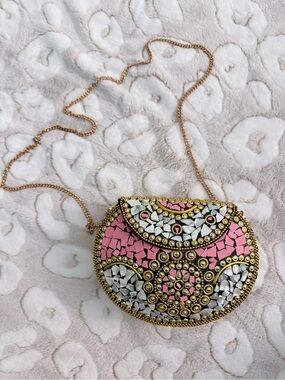 RAMLA Pink Mosaic Beaded Crossbody Bag E22